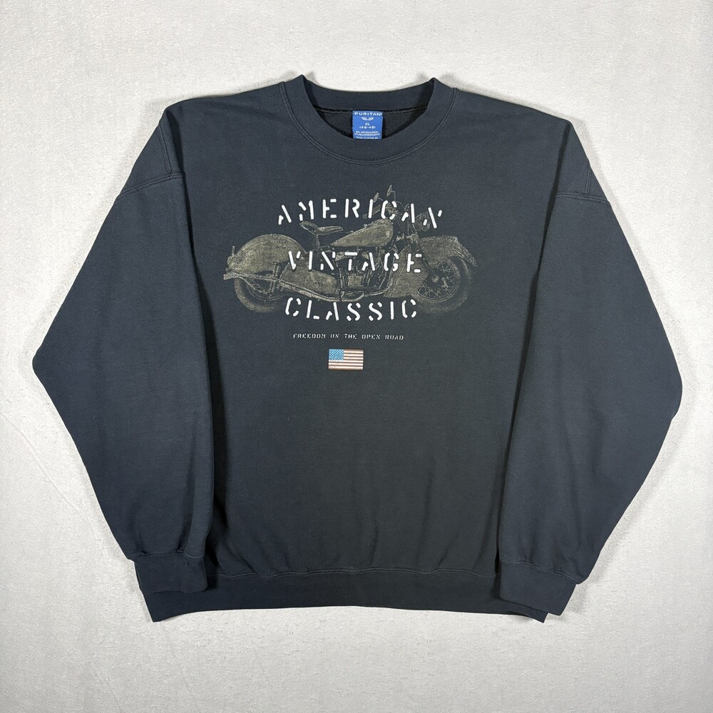 Vintage Puritan Sweatshirt Mens XL Black American Vintage Classic Motorcycle